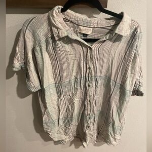 Universal Thread‎ Casual Button Down Shirt Pale Gray & Green Top Size XXL